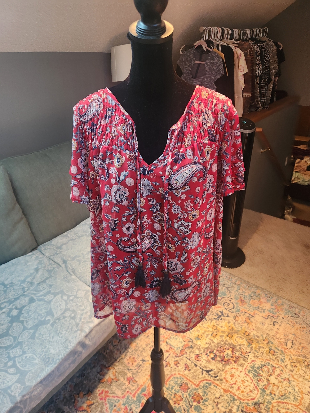 Target Paisley Blouse Red & Blue Size XL Boho Chic!